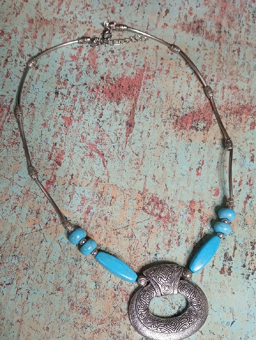 Boutique Turquoise and Silver Statement Pendant Necklace